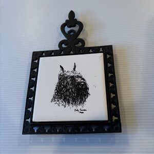 Rare Cindy Farmer Bouvier des Flandres Dog Tile Iron Trivet